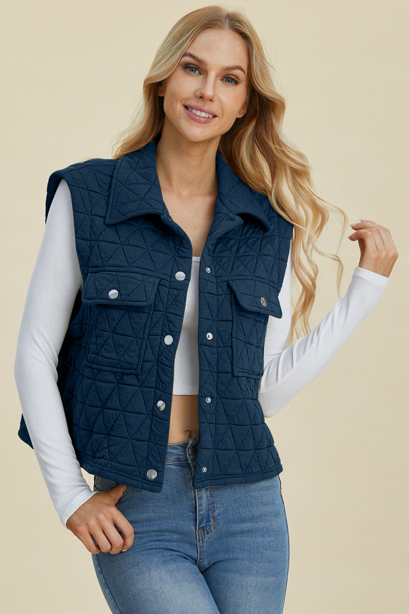 Hazel Blues® |  Double Take Pocketed Texture Snap Down Vest Coat