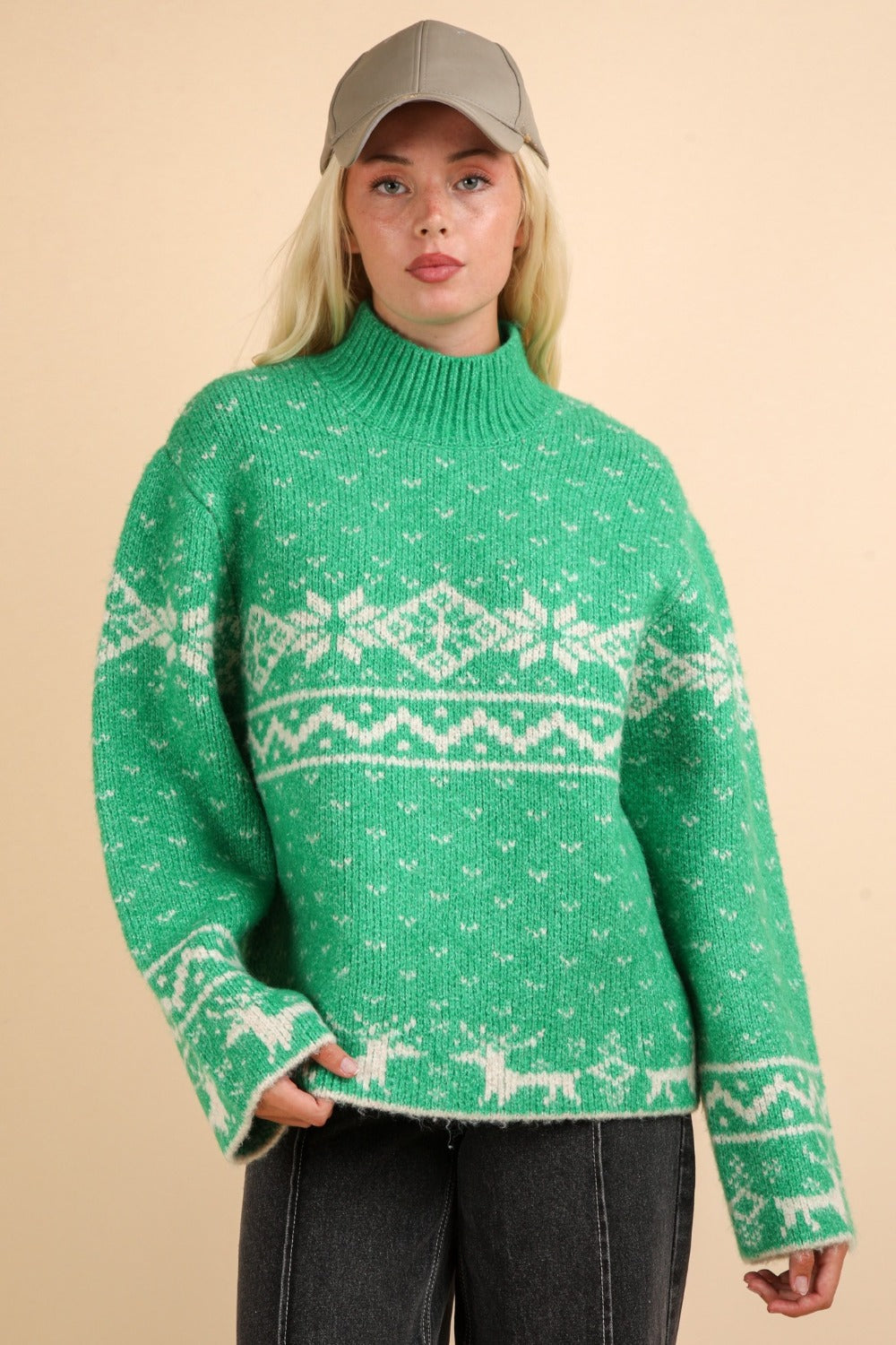 Hazel Blues® |  VERY J Christmas Element Mock Neck Long Sleeve Sweater