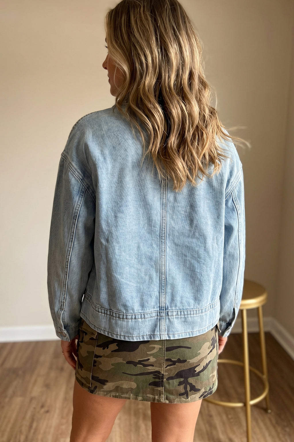 Draw-cord Hem Light Wash Denim Jacket