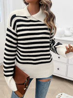 Hazel Blues® |  Striped Collared Neck Long Sleeve Sweater