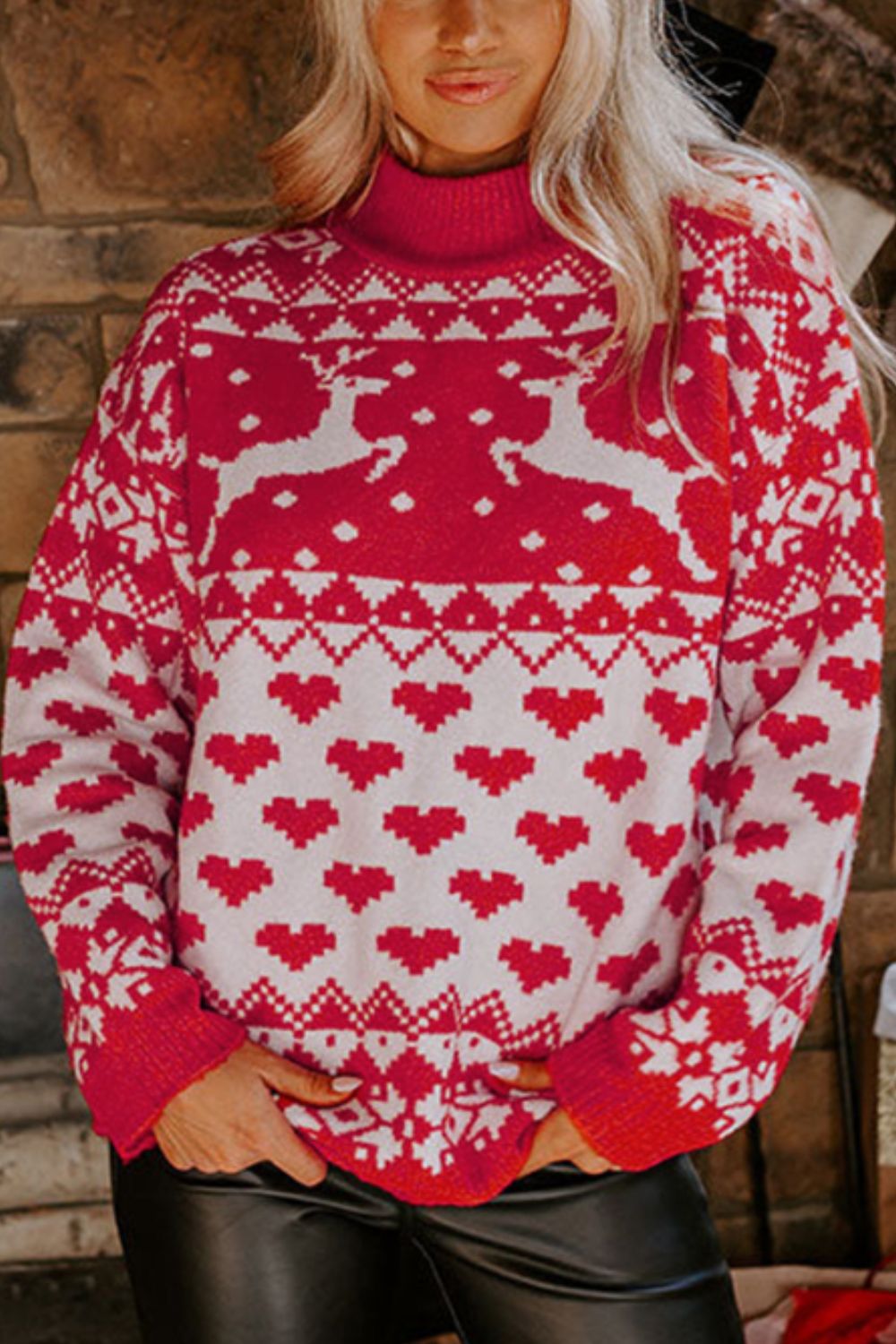 Hazel Blues® |  Christmas Element Turtleneck Long Sleeve Sweater