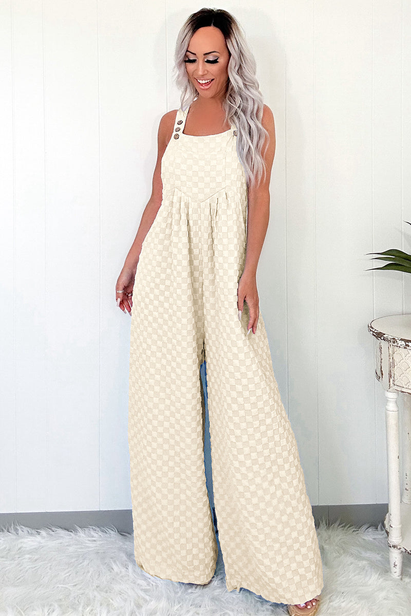 Hazel Blues® |  Beau Blue Checkered Pocketed High Waist Wide Leg Overall