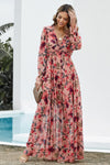 Hazel Blues® |  Floral Frill Trim Flounce Sleeve Plunge Maxi Dress