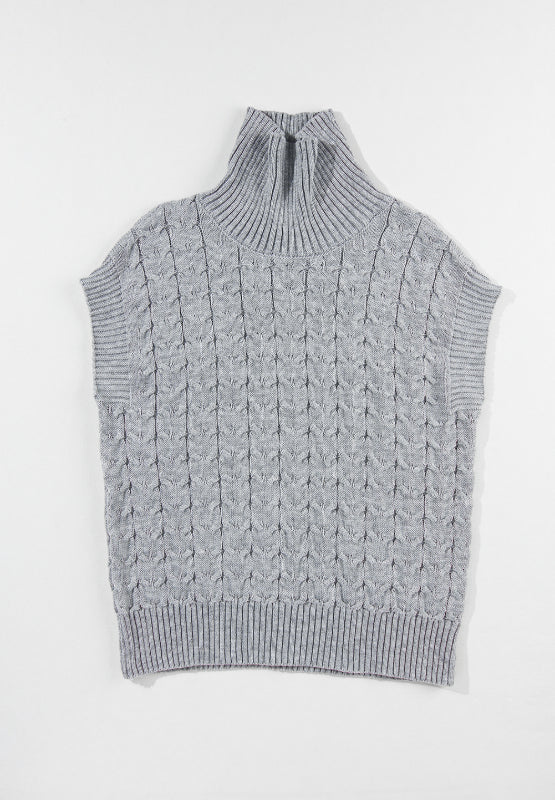 Hazel Blues® |  Cable Knit Turtleneck Short Sleeve Sweater