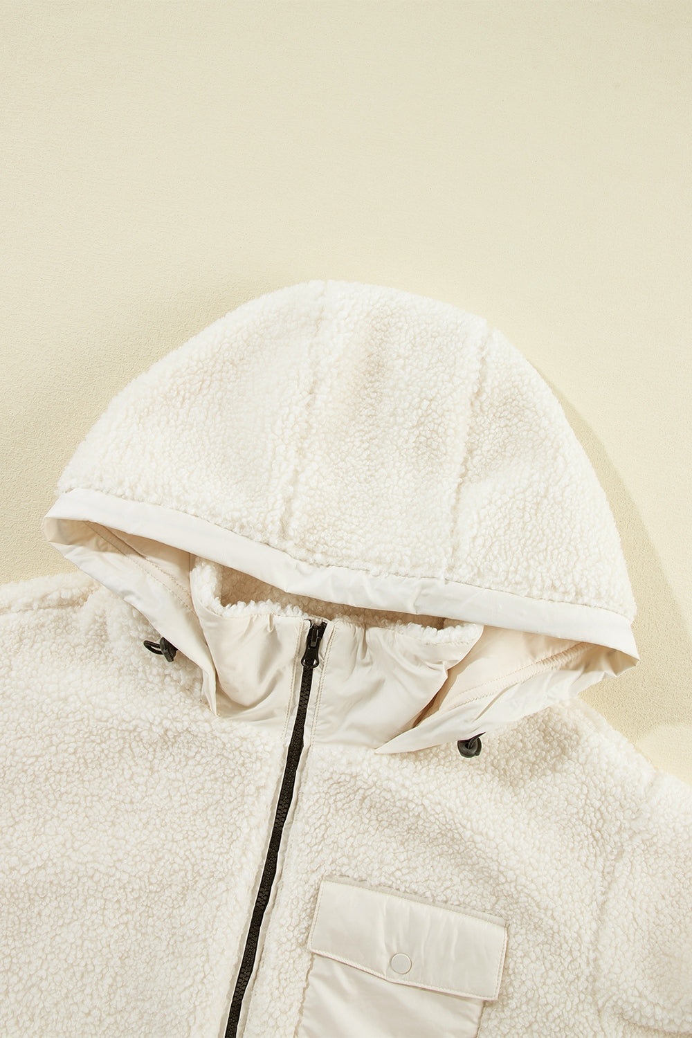 Hazel Blues® |  Drawstring Zip Up Sherpa Jacket with Removable Hood