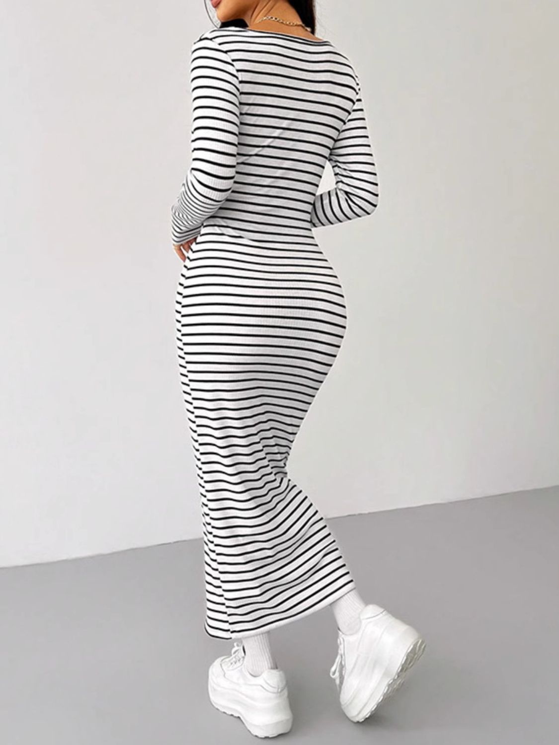 Hazel Blues® |  Striped Scoop Neck Long Sleeve Midi Tee Dress