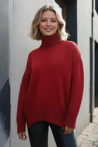 Hazel Blues® |  Basic Bae Turtleneck Dropped Shoulder Long Sleeve Sweater