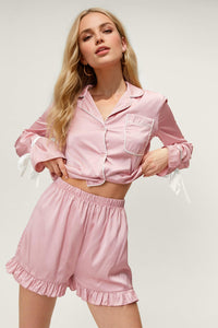 Hazel Blues® |  Basic Bae Tied Cuff Collared Neck Top and Frill Shorts Lounge Set