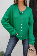 Hazel Blues® |  Bright Green Solid Color Knit Button Drop Shoulder Sweater Cardigan