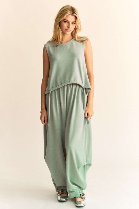 Hazel Blues® |  Davi & Dani Drawstring Hem Round Neck Tank and Pants Set