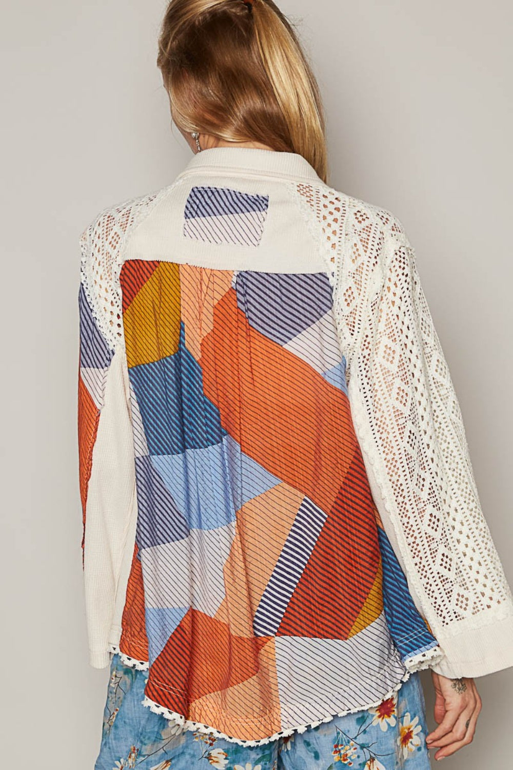 Hazel Blues® |  POL Color Block Crochet Long Sleeve Shirt