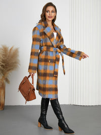 Hazel Blues® |  Tied Plaid Collared Neck Coat