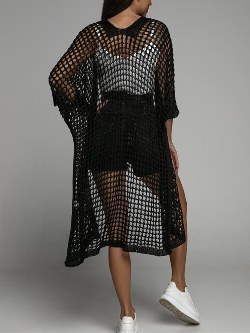 Hazel Blues® |  Openwork Open Front Three-Quarter Sleeve Cover Up