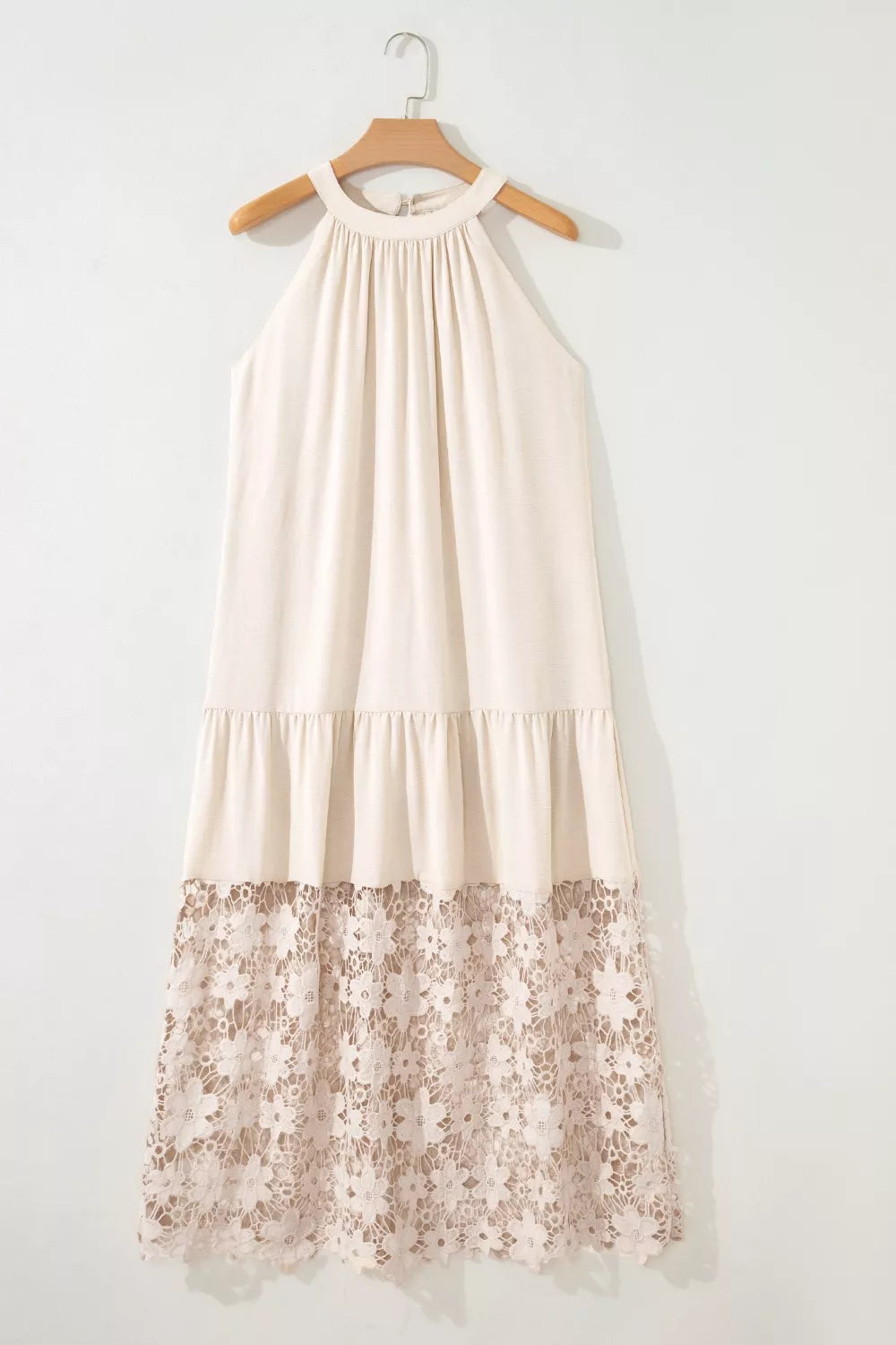 Hollowed Floral Lace Hem Patchwork Loose Halter Summer Dress – Hazel Blues®