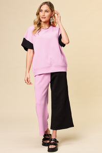 Hazel Blues® |  Double Take Texture Contrast T-Shirt and Wide Leg Pants Set