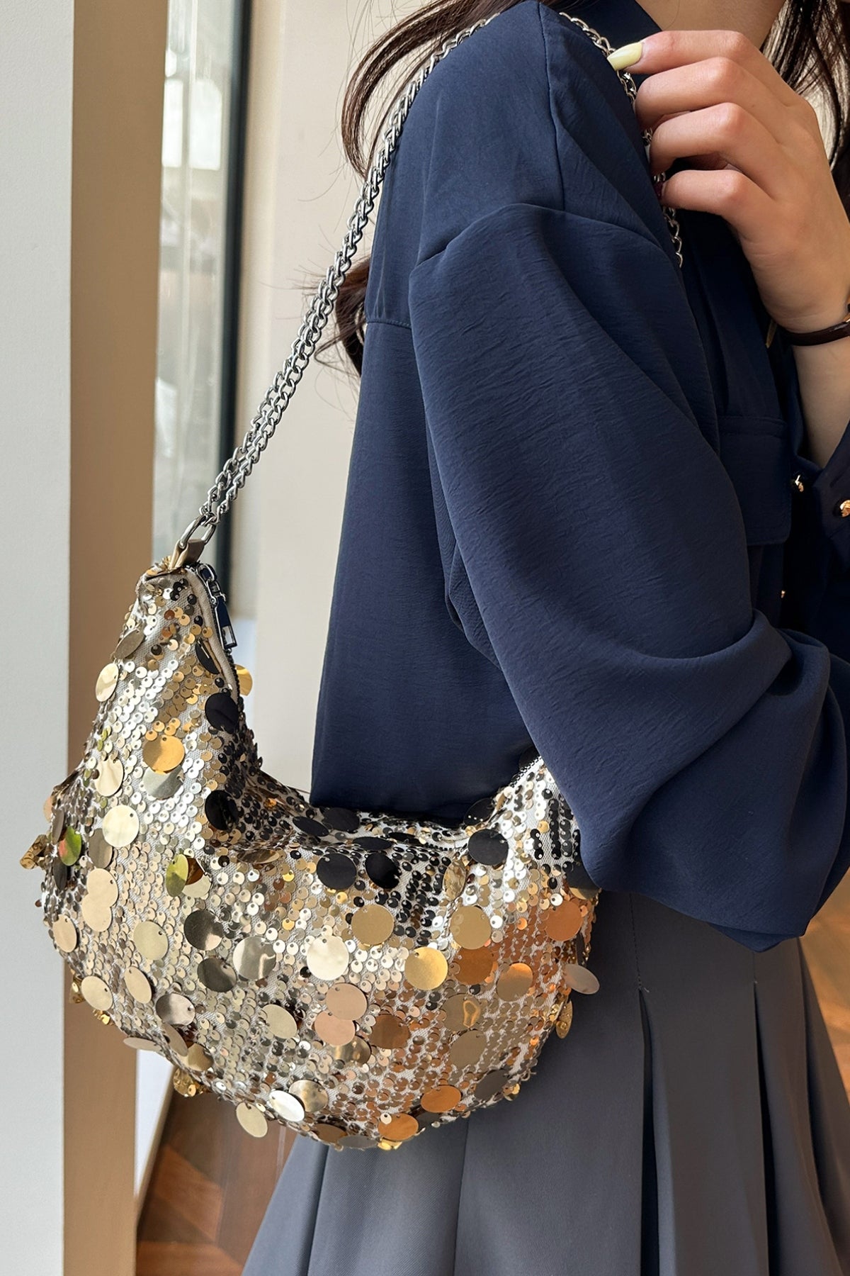 Hazel Blues® |  Sequin Chain Crossbody Bag