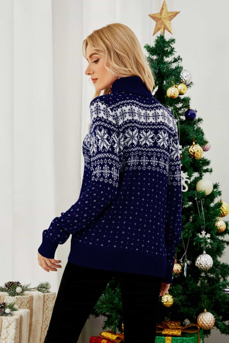 Hazel Blues® |  Christmas Snowflake Fair Isle Turtleneck Sweater