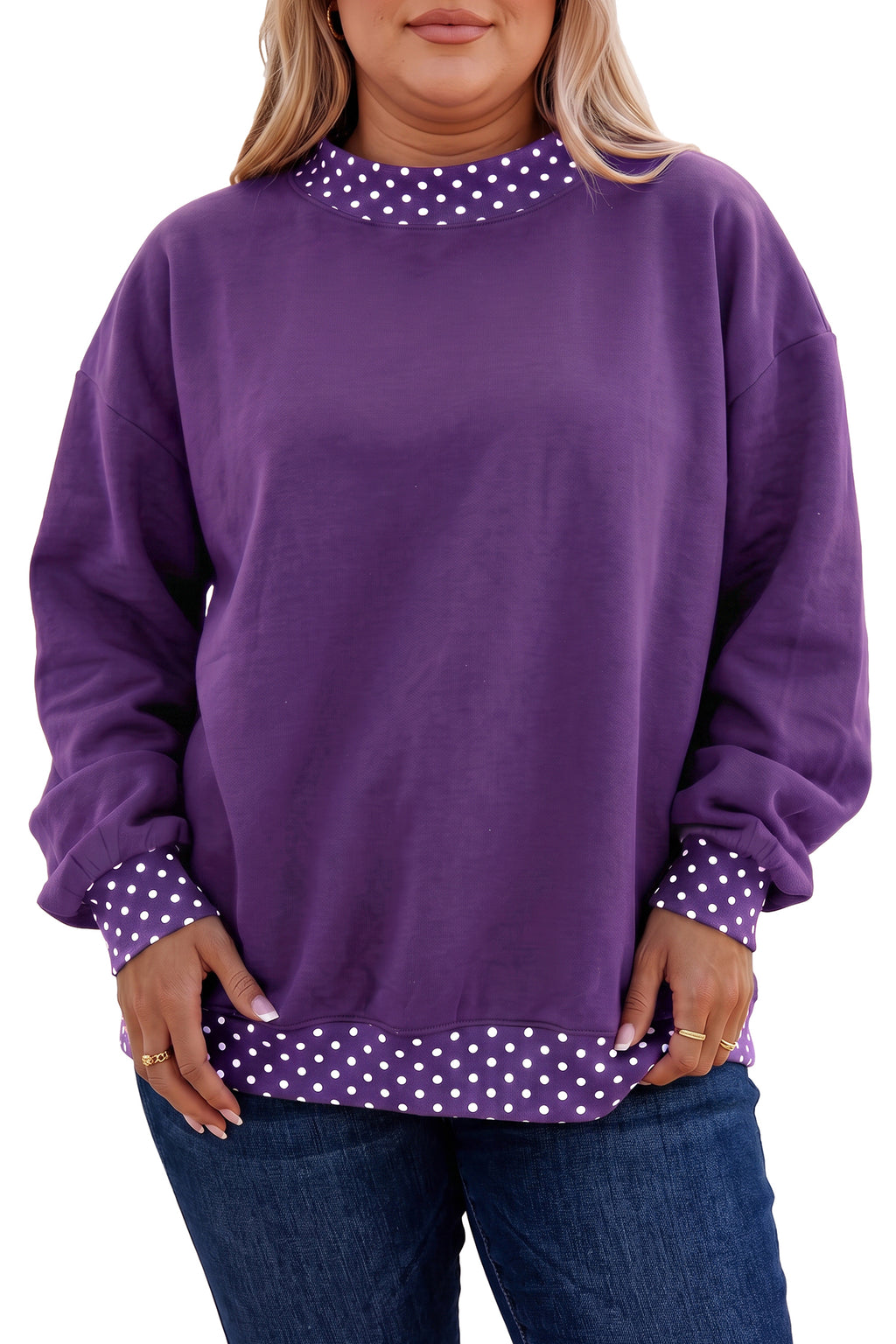 Purple Pop Polka Dot Trim Sweatshirt
