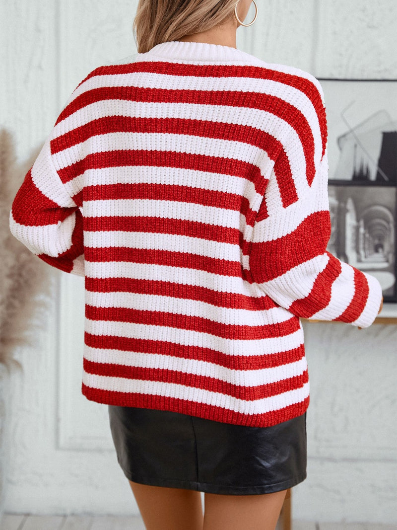 Hazel Blues® |  Striped Round Neck Long Sleeve Sweater