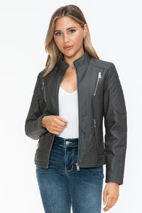 Hazel Blues® |  Snobbish Faux Leather Zip Up Mock Neck Jacket