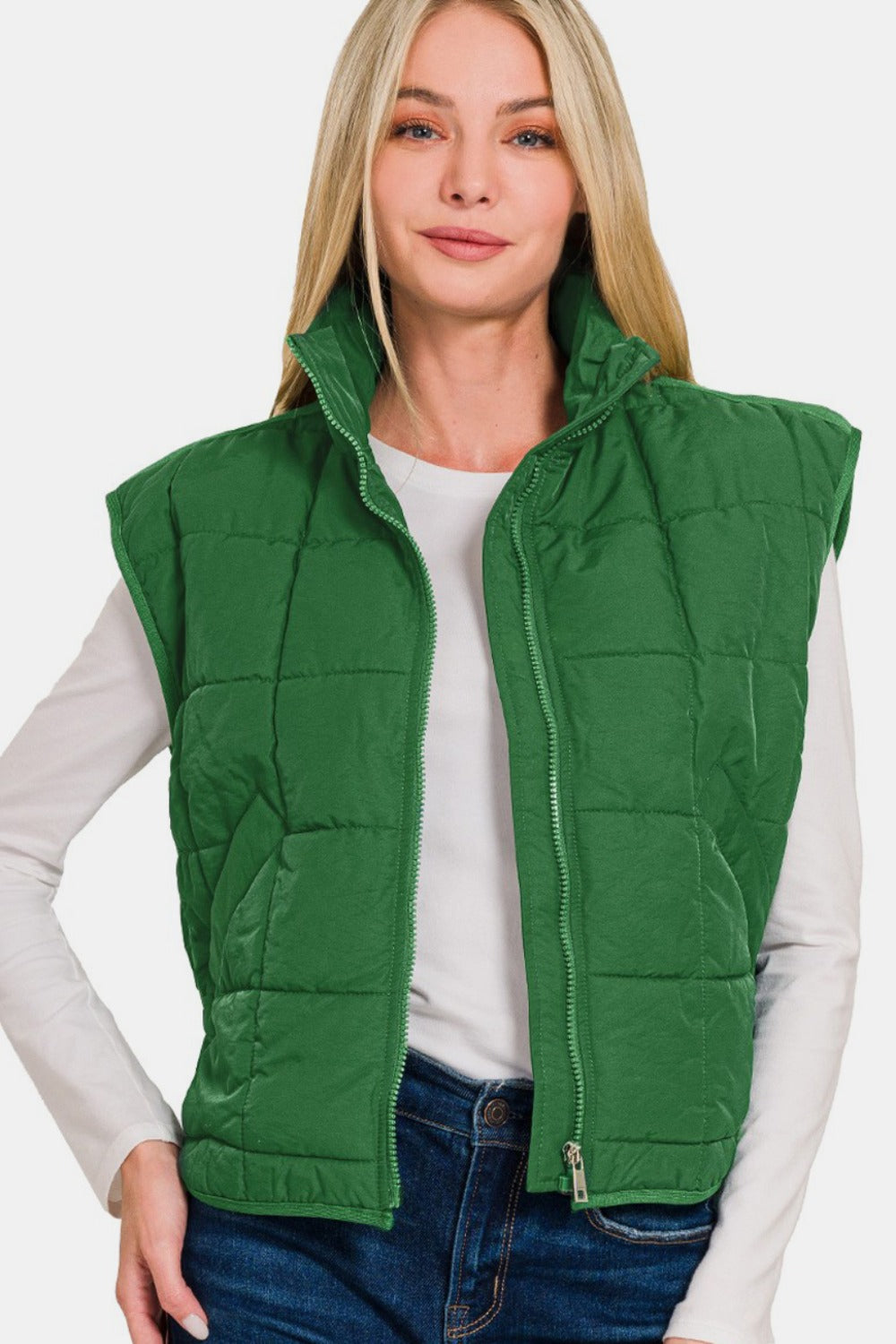 Hazel Blues® |  Zenana Zip Up Cropped Puffer Vest with Pockets