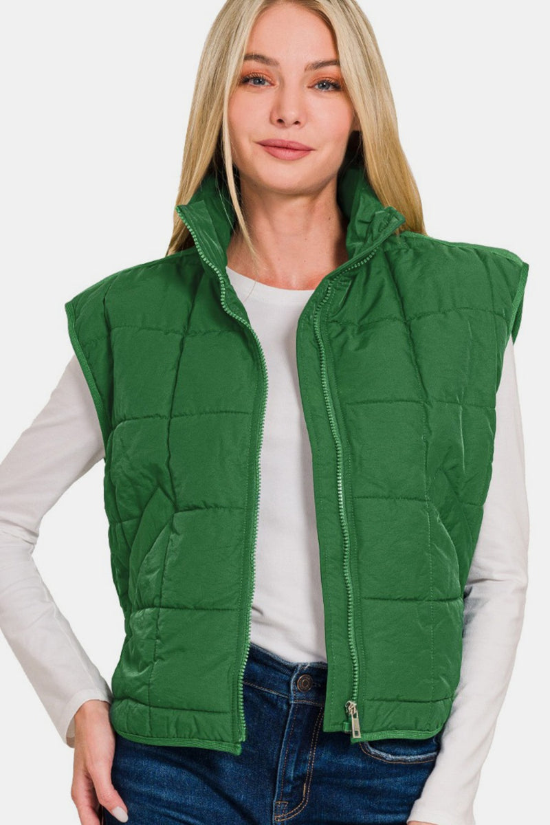 Hazel Blues® |  Zenana Zip Up Cropped Puffer Vest with Pockets