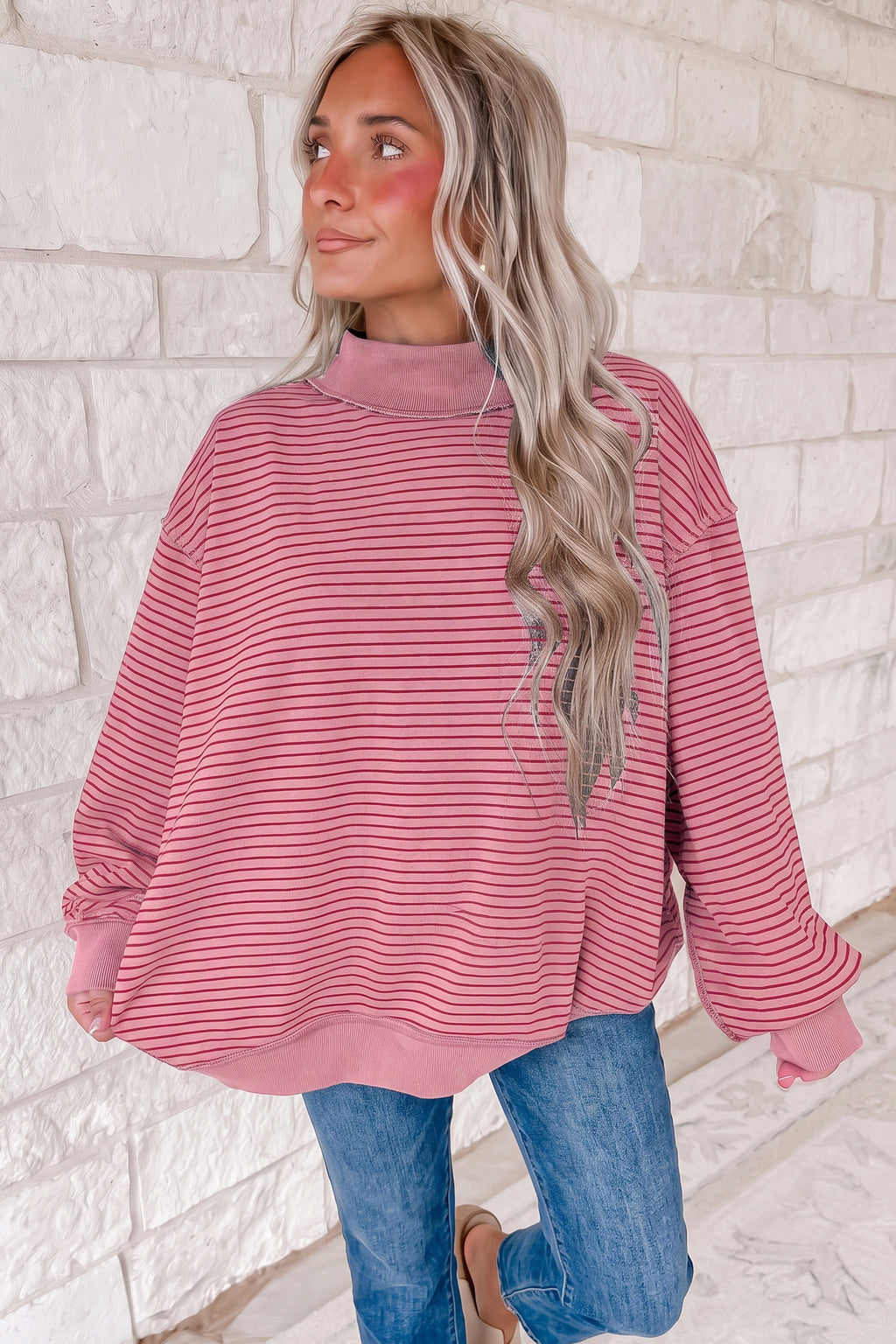 Ansley Belle Pink Stripe Color-Block Sweatshirt