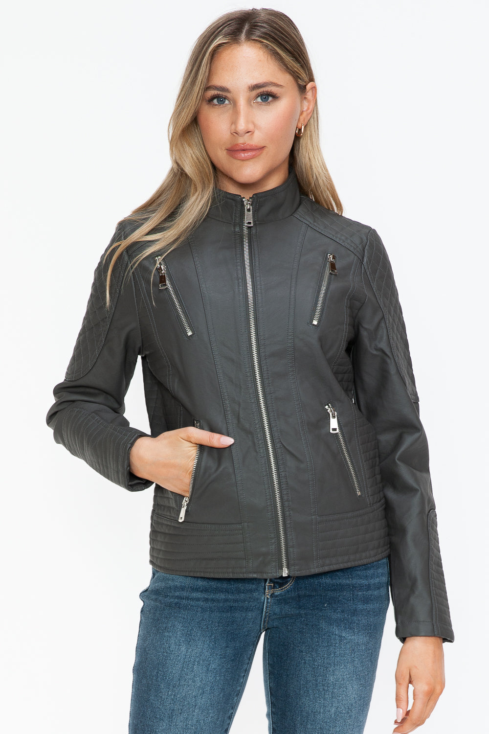 Hazel Blues® |  Snobbish Faux Leather Zip Up Mock Neck Jacket