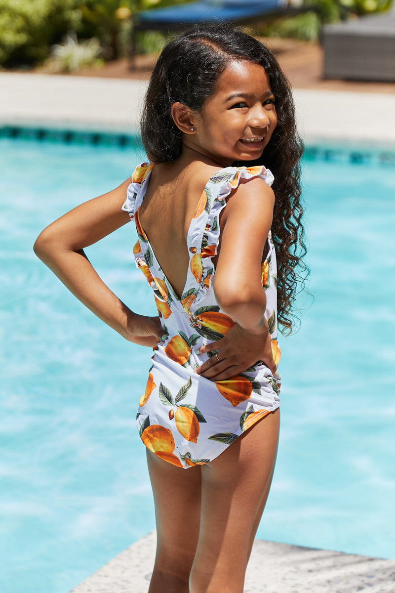 Hazel Blues® | Float On Ruffled One-Piece in Citrus Orange: Youth