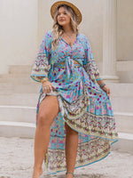 Hazel Blues® | Printed Tie Neck Top and Skirt Set