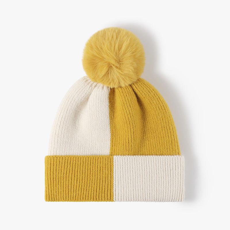 Hazel Blues® |  Color Block Knit Hat with Pom-pom