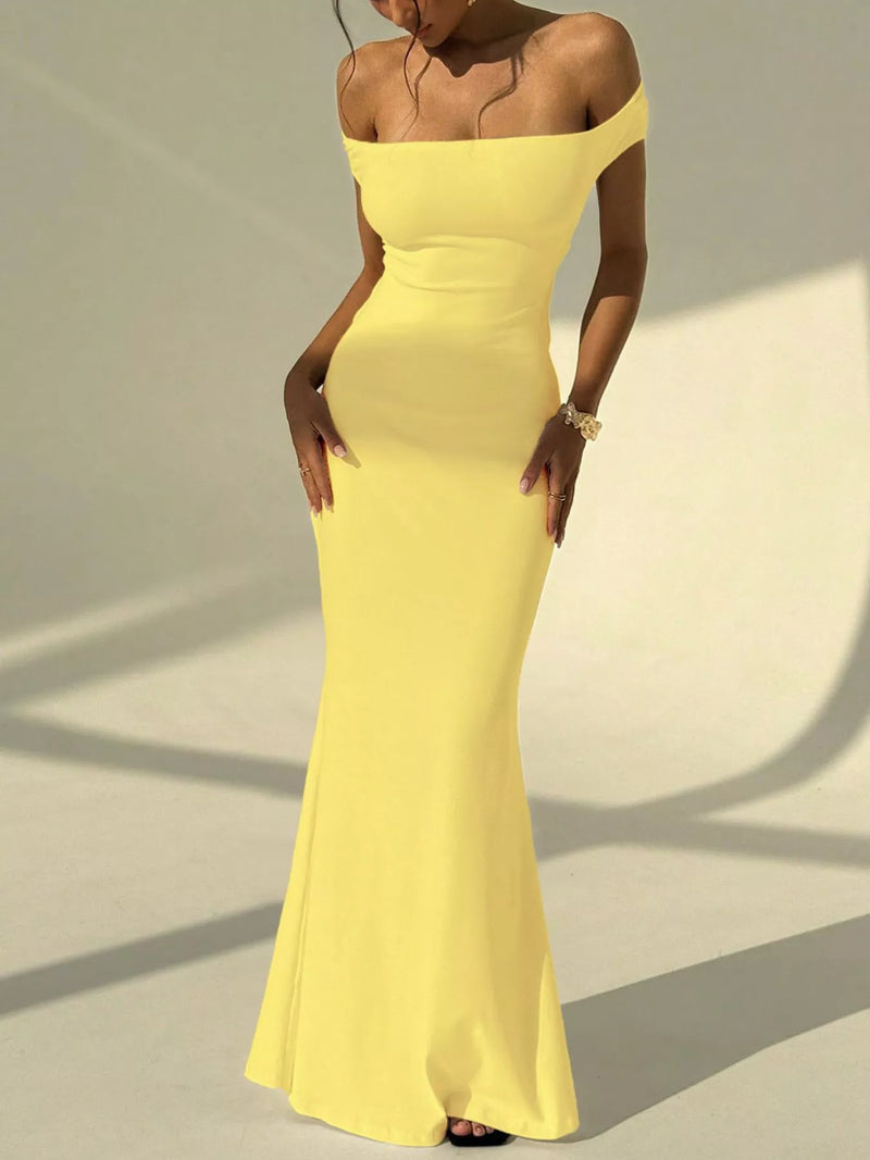 Hazel Blues | Backless Off-Shoulder Bodycon Mermaid Maxi Dress Yellow / L Hazel Blues | Backless Off-Shoulder Bodycon Mermaid Maxi Dress Yellow / L