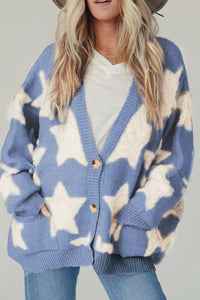 Hazel Blues® |  Sherpa Star V-Neck Cardigan with Pockets