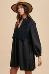 Hazel Blues® |  Annie Wear Crochet Vest Notched Long Sleeve Shirt Dress