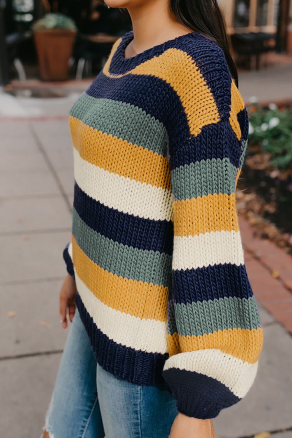 Hazel Blues® |  Color Block Round Neck Dropped Shoulder Sweater