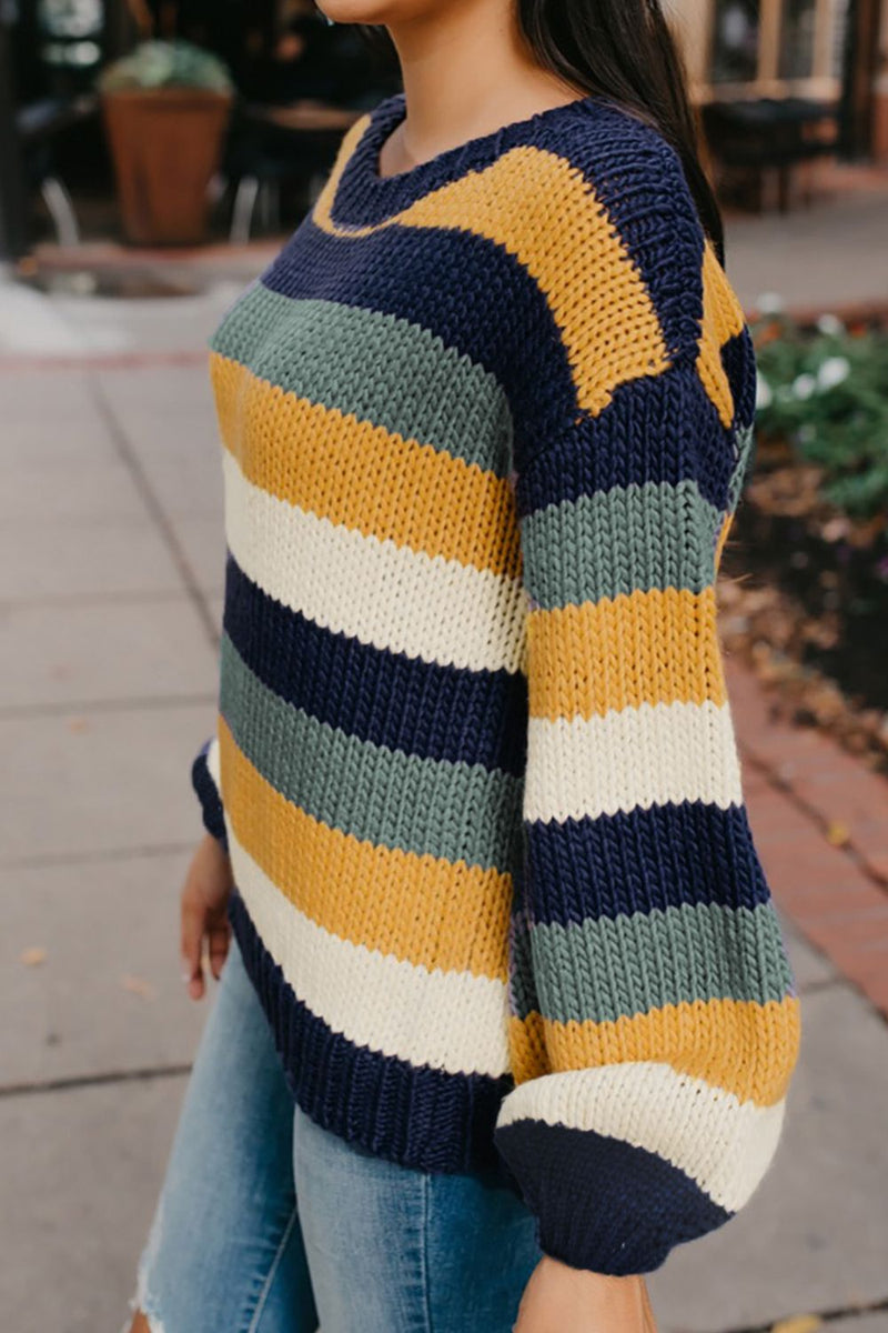 Hazel Blues® |  Color Block Round Neck Dropped Shoulder Sweater