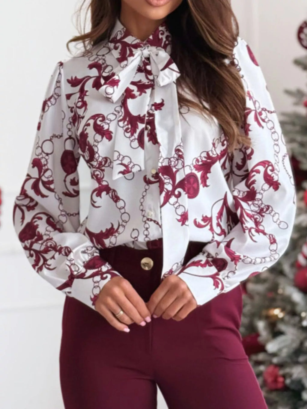 Tie Front Printed Long Sleeve Shirt – Hazel Blues®