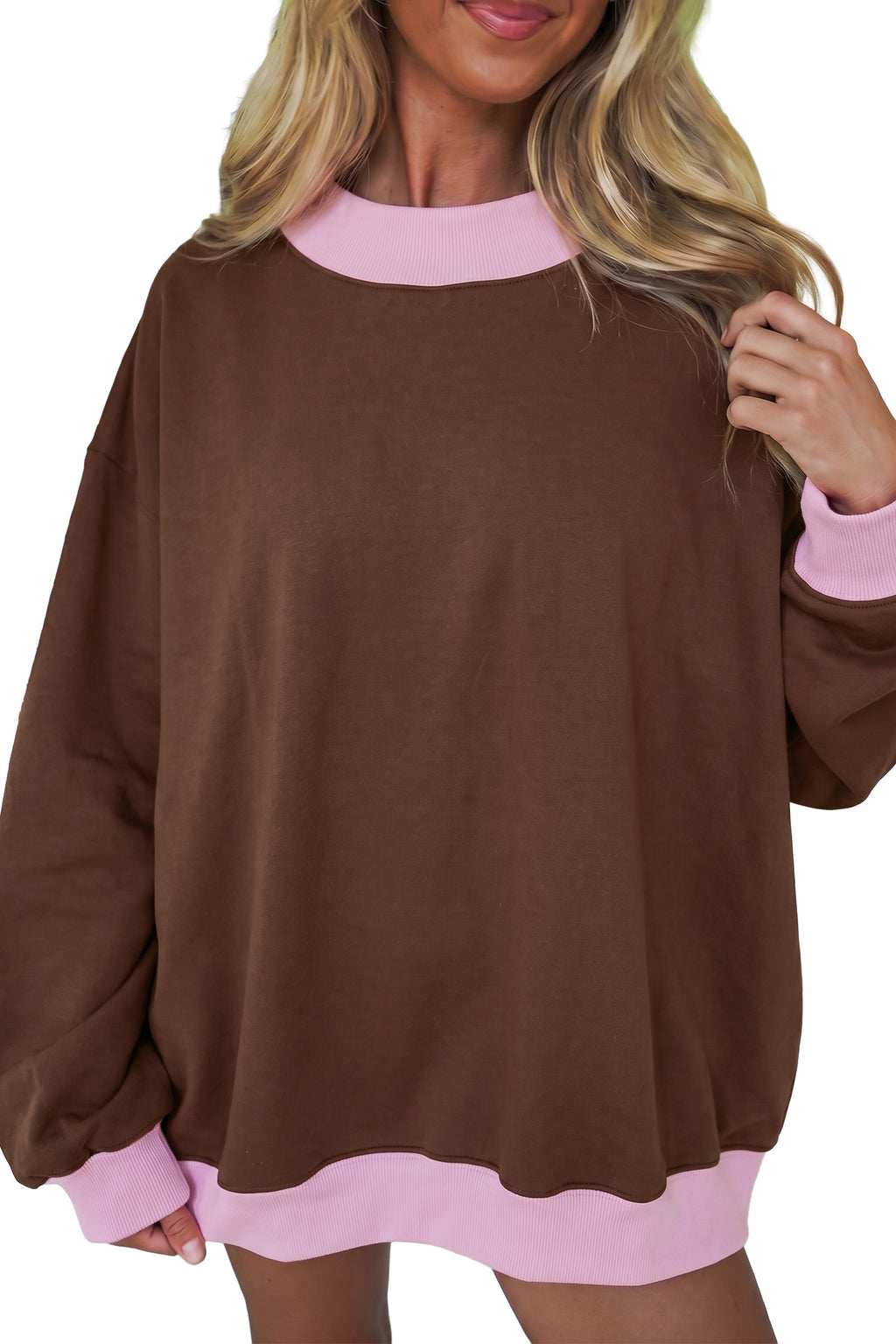 Sunday Cozy Color-Block Sweatshirt — Coffee