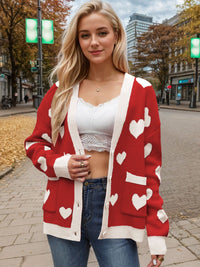 Hazel Blues® |  Heart Button Up Dropped Shoulder Long Sleeve Cardigan