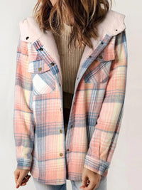 Hazel Blues® |  Plaid Snap Down Plush Hooded Jacket