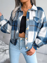 Hazel Blues® |  Plaid Collared Neck Long Sleeve Jacket