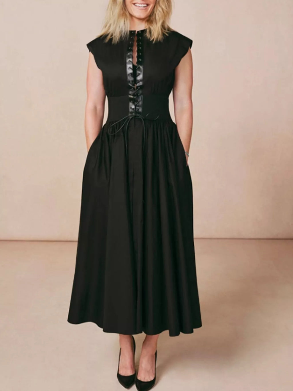 sleeveless corset fit midi dress Wine Corset Sleeveless Front Slit Midi Dress main image 1