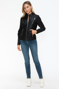 Hazel Blues® |  Snobbish Faux Leather Zip Up Mock Neck Jacket