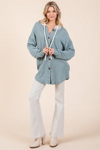 Hazel Blues® |  BOMBOM Textured Button Down Drawstring Hooded Shacket