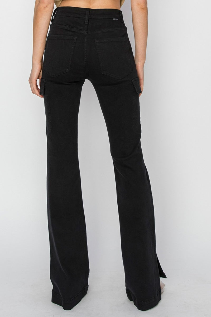 Hazel Blues® |  RISEN High Rise Side Slit Cargo Bootcut Jeans