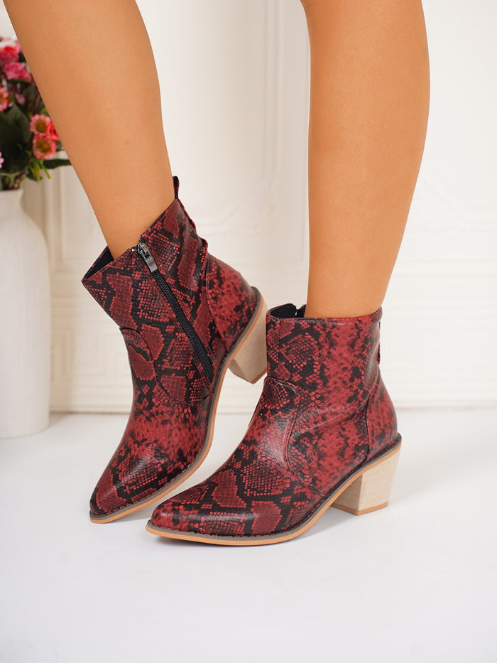 Hazel Blues® |  PU Leather Snakeskin Print Block Heel Boots