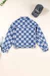 Hazel Blues® |  Checkered Button Up Long Sleeve Denim Jacket