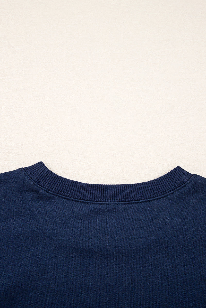 Hazel Blues® |  Evergreen Varsity Striped Detail Drop Shoulder Oversized Sweatshirt