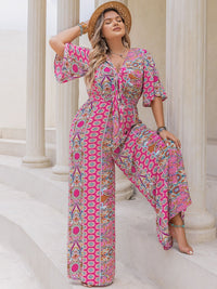 Hazel Blues® | Printed Half Sleeve Wide Leg Jumpsuit