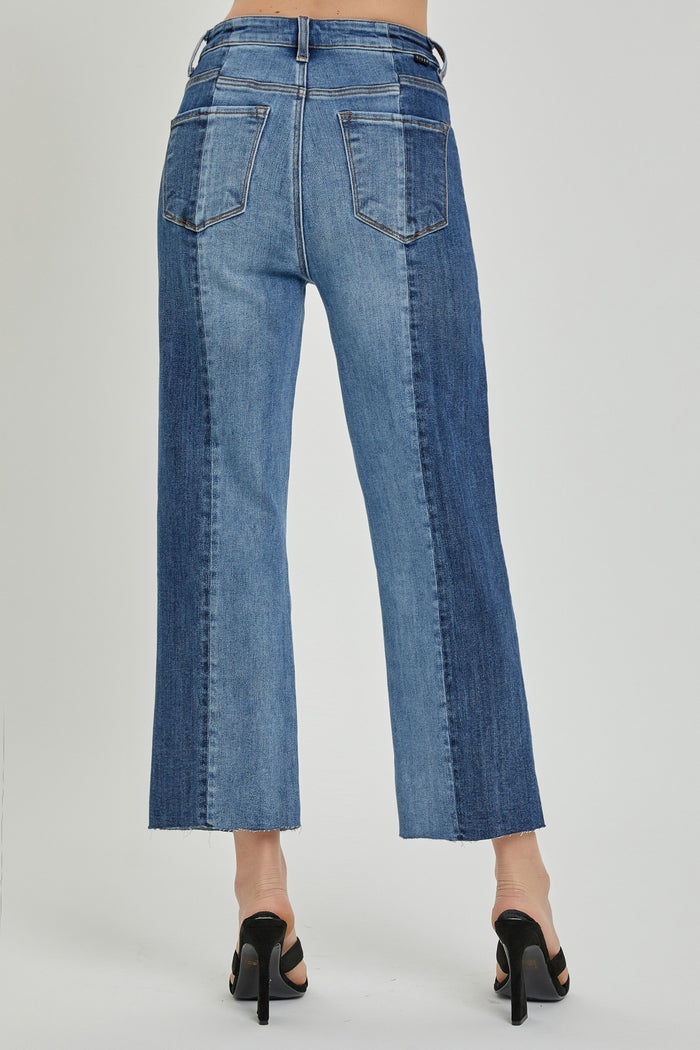 Hazel Blues® |  RISEN Mid-Rise Waist Two-Tones Jeans with Pockets